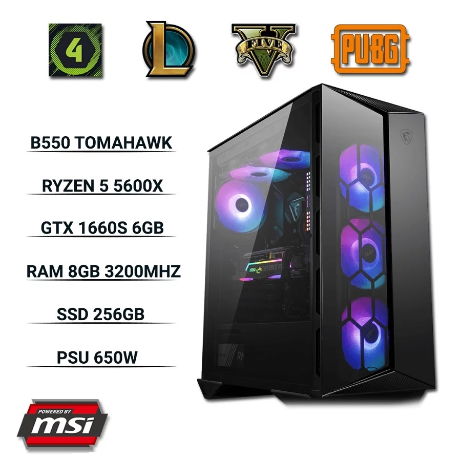 SP-5600X 011 (R5 5600X/B550/Ram 8GB/GTX 1660 Super 6GB/SSD 256GB/650W/DOS)