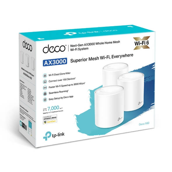 Wi-Fi 6 Tp-Link Deco X60 3-Pack - AX3000 Whole Home Mesh Wi-Fi 6 System