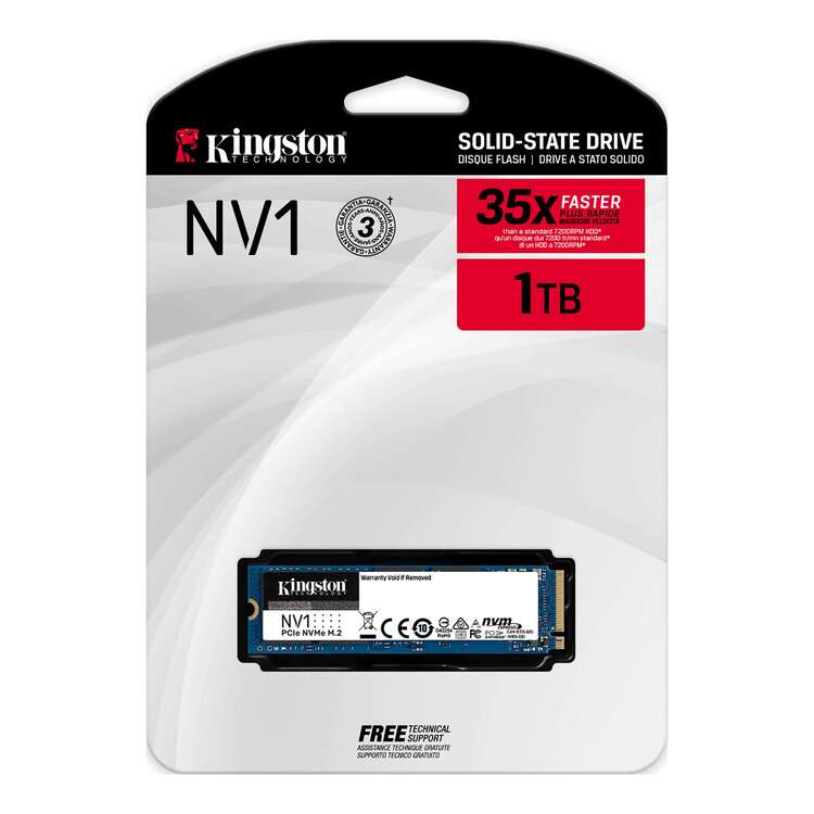 SSD Kingston NV1 1TB NVMe M.2 2280 PCIe Gen 3 x 4 – SNVS/1000G (Read/Write: 2100/1700MB/s)