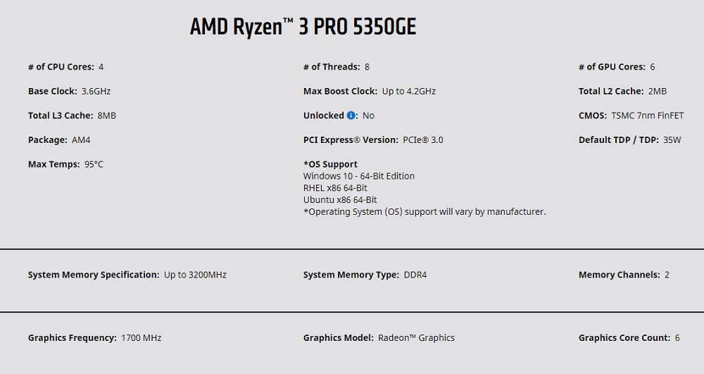 CPU AMD RYZEN 3 PRO 5350GE - songphuong.vn