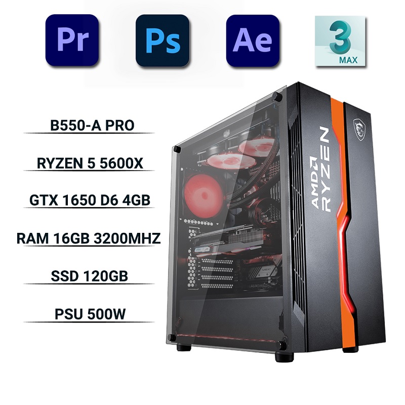 PC-Designer SP003 (R5 5600X/B550/Ram 16GB/RTX 3050 8G/SSD 120GB/650W/DOS)