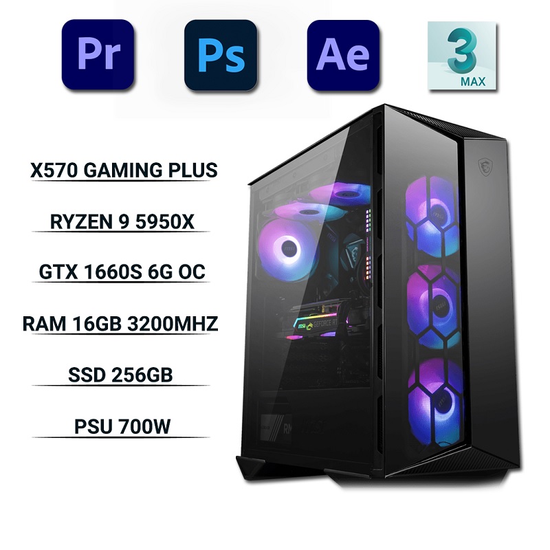 PC-Designer SP006 (R9 5950X/X570/Ram 16GB/RTX 3060 12G/SSD 256GB/650W/DOS)