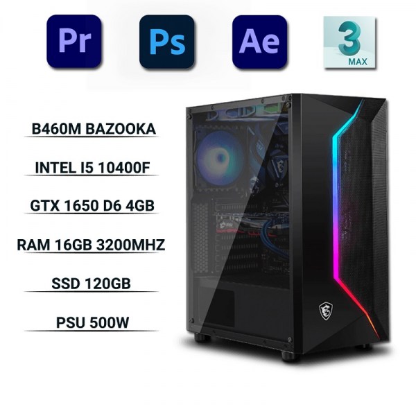 PC-Designer SP101 (i5 10400F/B460/Ram 16GB/GTX 1650 4GB/SSD 120GB/650W/DOS)