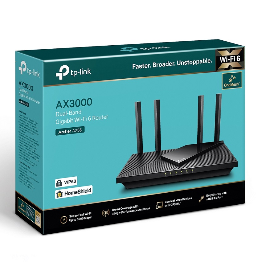 Router Wi-Fi 6 TP Link Archer AX55 Băng Tần Kép AX3000