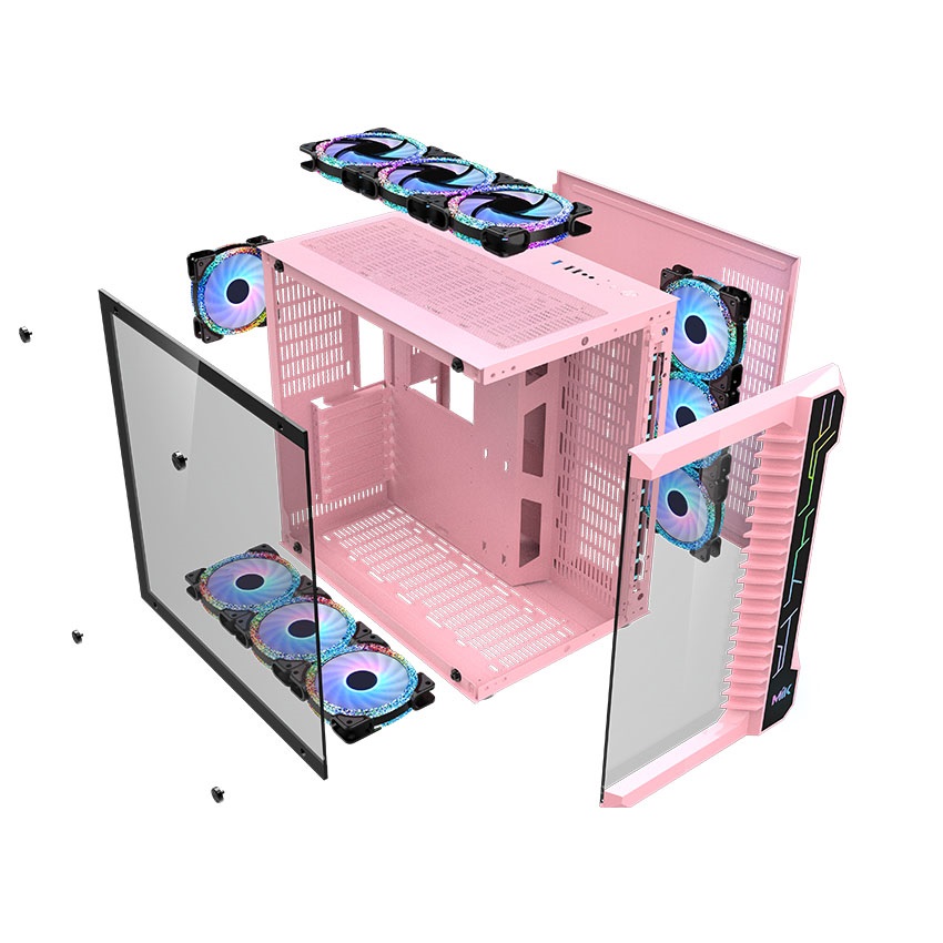 Case MIK LV07 Pink (Mid Tower, Kính Cường lực, Tích hợp dải Led RGB, ATX, Màu Hồng)