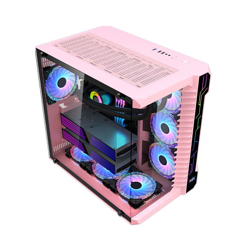 Case MIK LV07 Pink (Mid Tower, Kính Cường lực, Tích hợp dải Led RGB, ATX, Màu Hồng)