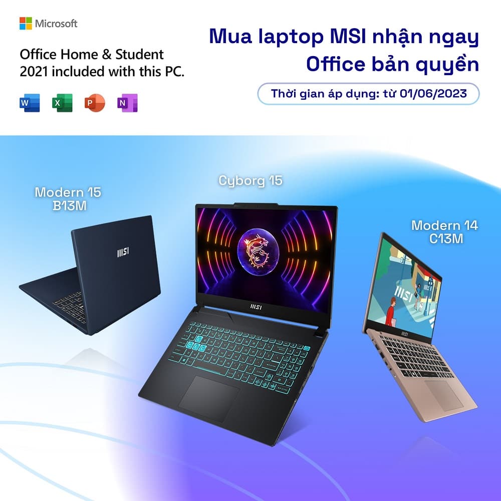 Khuyến mãi Laptop MSI tặng Office và Adobe bản quyền