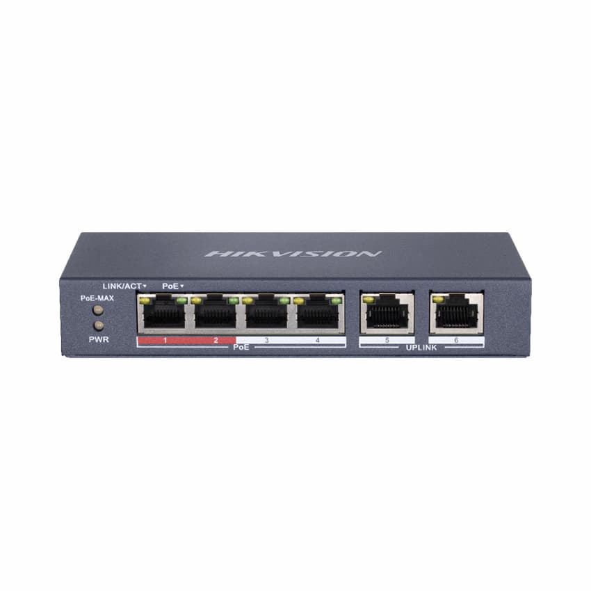 SWITCH HIKVISION DS-3E0106P-E/M (POE 6 cổng: 4×100 Mbps PoE ports, and 2×100 Mbps Ethernet port.)
