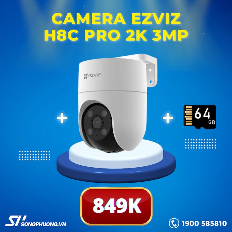 Camera Wifi EZVIZ H8C Pro 3MP 2K (Ngoài trời, Đàm thoại 2 chiều, Còi và Đèn chớp)