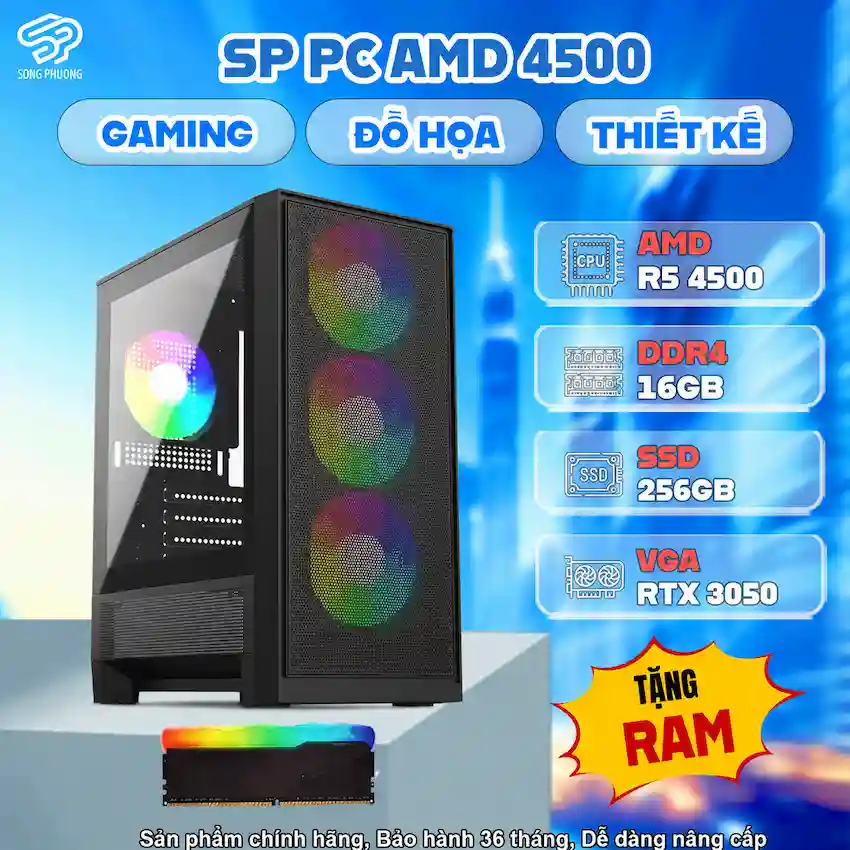 SP PC AMD 4500 RTX 3050 (R5 4500/ A520/ Ram 16GB/ RTX 3050 6GB/ SSD 256GB/ 600W/ DOS)