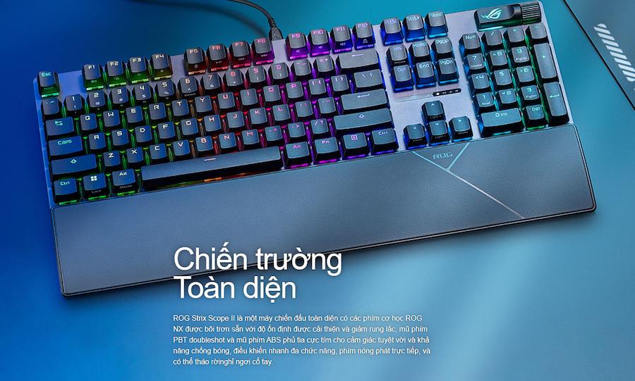 Bàn Phím ASUS XA12 ROG Strix Scope II (Wired, Full-sized, RGB, Công tắc cơ quang học ROG RX, Đen )