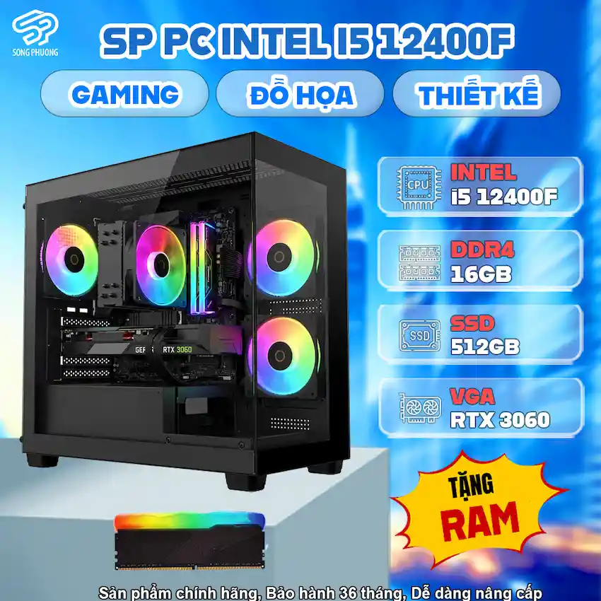 SP PC INTEL i5 12400F RTX 3060 (i5 12400F/ B760/ Ram 16GB/ RTX 3060/ SSD 512GB/ 650W/ DOS)