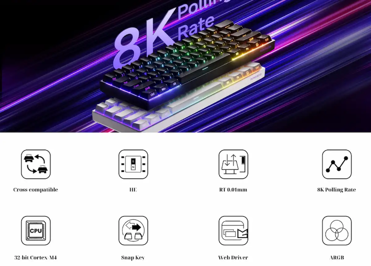 Bàn phím cơ MonsGeek FUN60 Pro SP Wireless (Black/ White, Glare Magnetic, Multi-modes, Led ARGB)