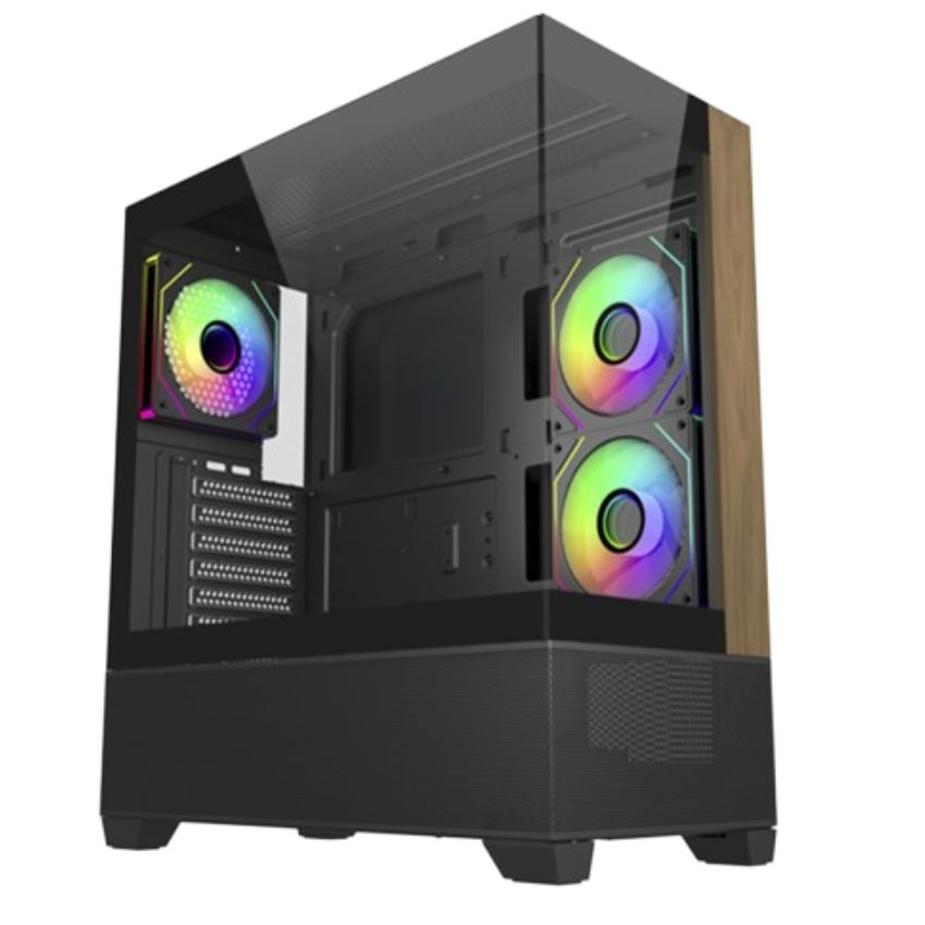 Case Cooler Master ELITE 690 WOOD BLACK (Mid Tower, Kính cường lực, 3FAN ARGB, Type C)