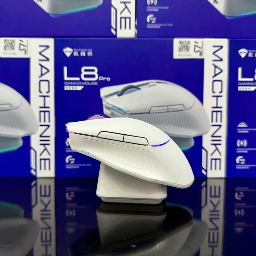 Chuột Machenike L8 Pro Tri-Mode (White/Black, Wireless, 26000 DPI, RGB, Kèm Dock Sạc)