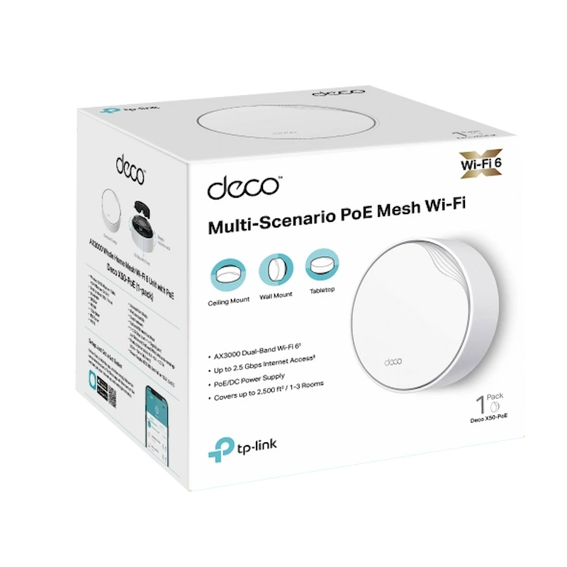 Wi-Fi TP-Link Deco X50-POE 1-Pack (Hệ thống WiFi 6 Mesh toàn bộ nhà AX3000 với PoE)