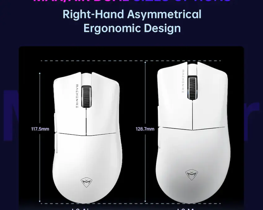 Chuột Machenike L8 Air Tri-mode 4K (White, NearLink Wireless, 26000 DPI, RGB)