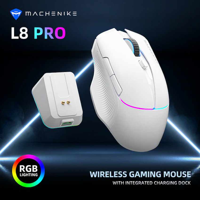 Chuột Machenike L8 Pro Dual-Mode (White, Wireless, 26000 DPI, RGB)