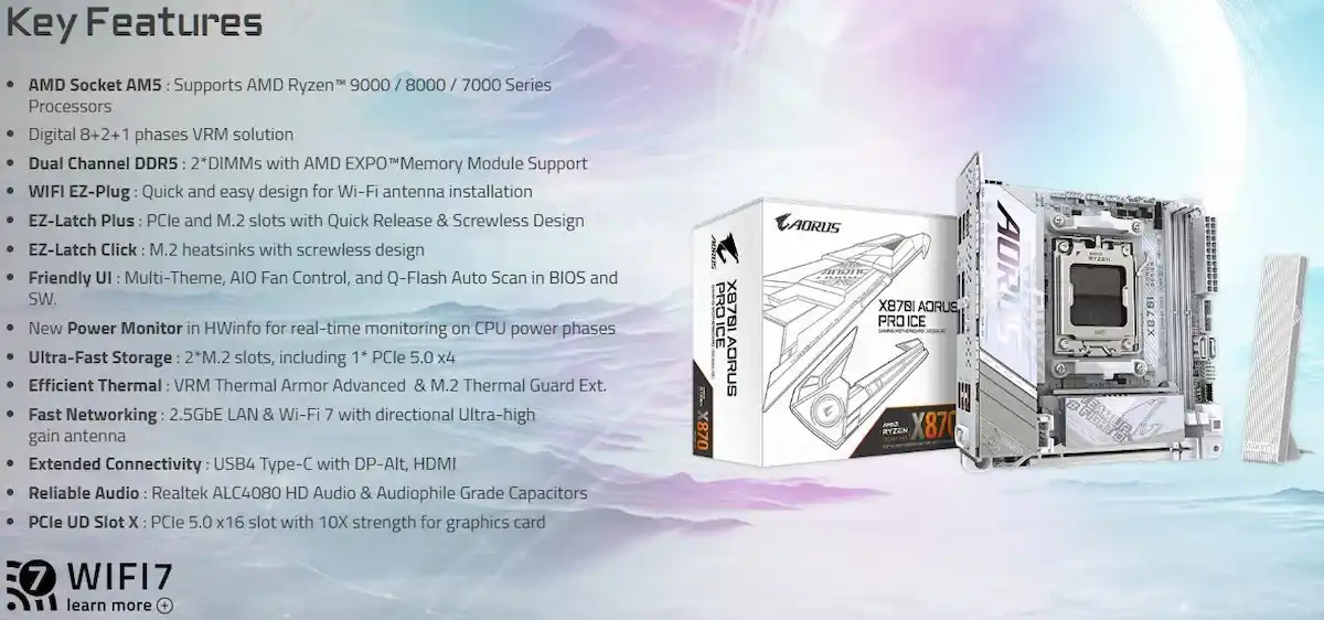 Mainboard Gigabyte X870I AORUS PRO ICE Mainboard Gigabyte X870I AORUS PRO ICE