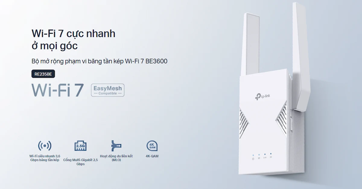 Bộ Mở Rộng Sóng Wi-Fi 7 TP-Link RE225BE Bộ Mở Rộng Sóng Wi-Fi 7 TP-Link RE225BE