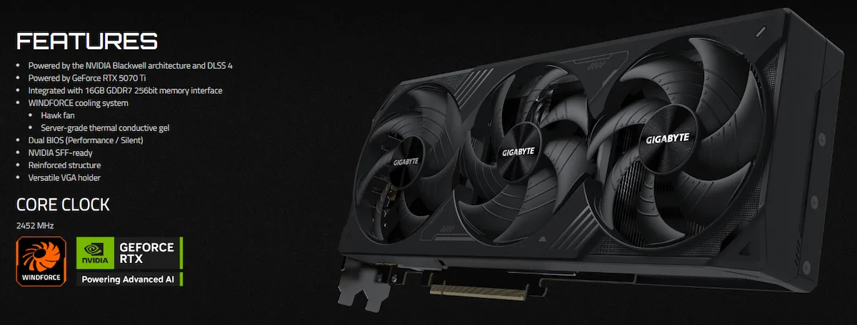 VGA Gigabyte RTX 5070 Ti WINDFORCE SFF 16G GDDR7