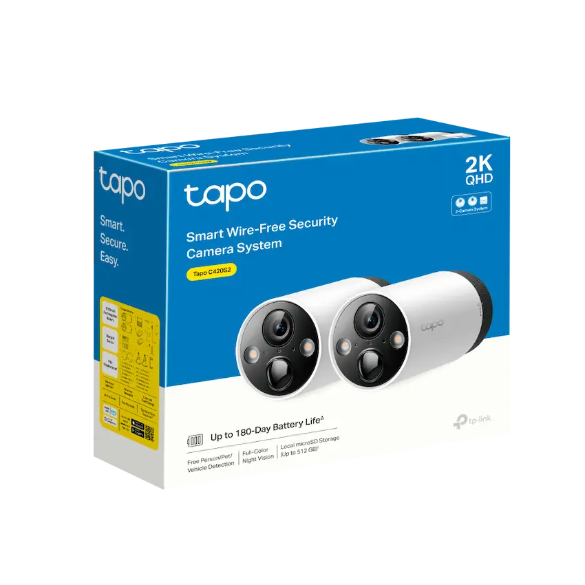 Camera WiFi TP-Link Tapo C420S2 2K 4MP (2 Camera, Không Dây, Đàm Thoại, Night Vision, Ngoài Trời, Cảnh Báo, Dùng Pin)
