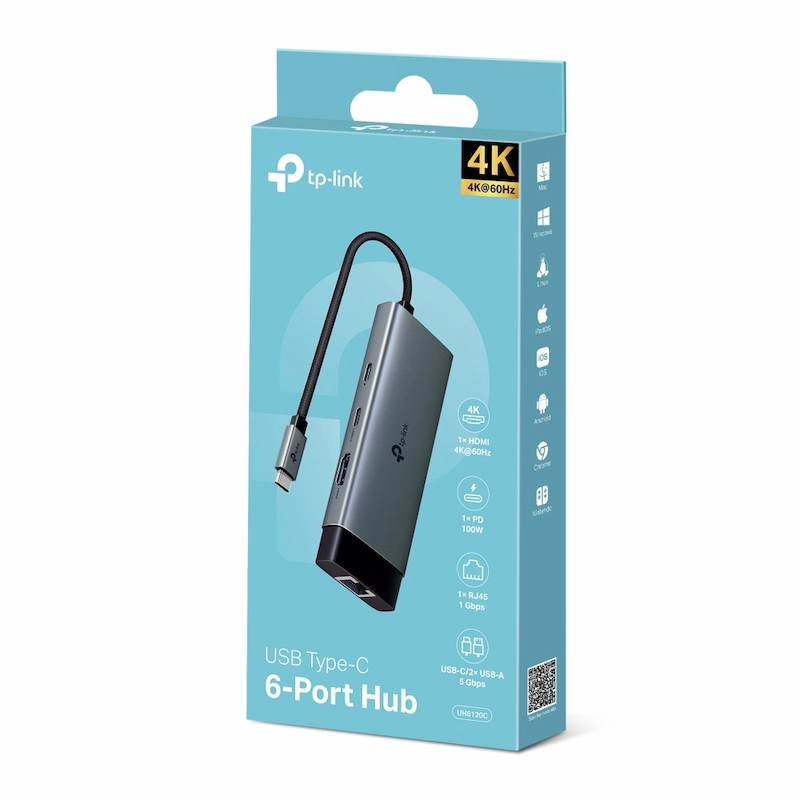 Hub Chuyển Đổi TypeC 6in1 TP-Link UH6120C (1 cổng HDMI 4K@60Hz, 1 cổng ethernet 1 Gbps, 1 cổng USB-C cho dữ liệu, 2 cổng USB-A)