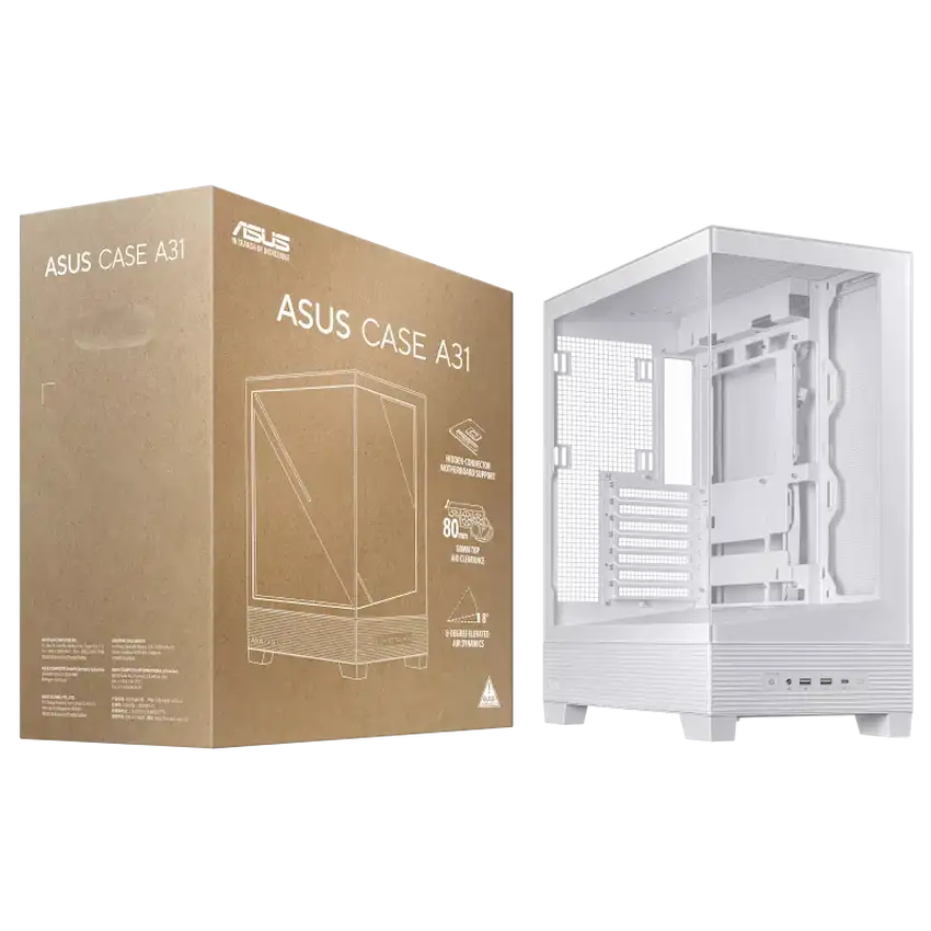 Case ASUS A31 WHITE (Kính cường lực, Mid Tower, No FAN, Trắng)
