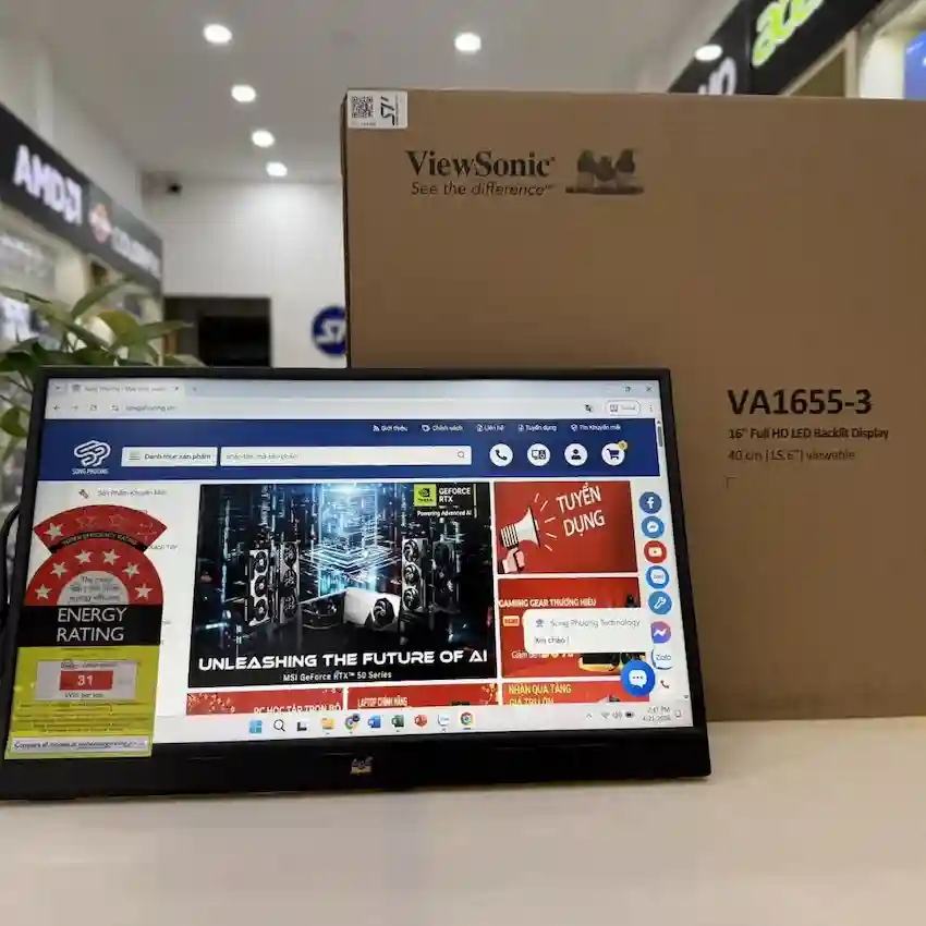 Màn Hình di động ViewSonic VA1655-3 (15.6 inch, 1920 x 1080 FHD, 60Hz, IPS, 7ms, USB-C)