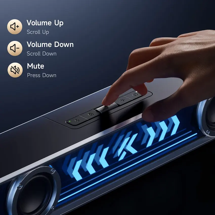 Loa Soundbar MCHOSE K20 Pro Black (Wired/Bluetooth, RGB, Âm thanh giả lập 7.1)