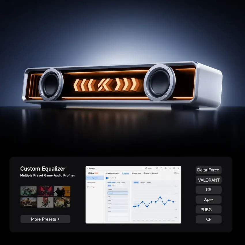 Loa Soundbar MCHOSE K20 Pro Black (Wired/Bluetooth, RGB, Âm thanh giả lập 7.1)