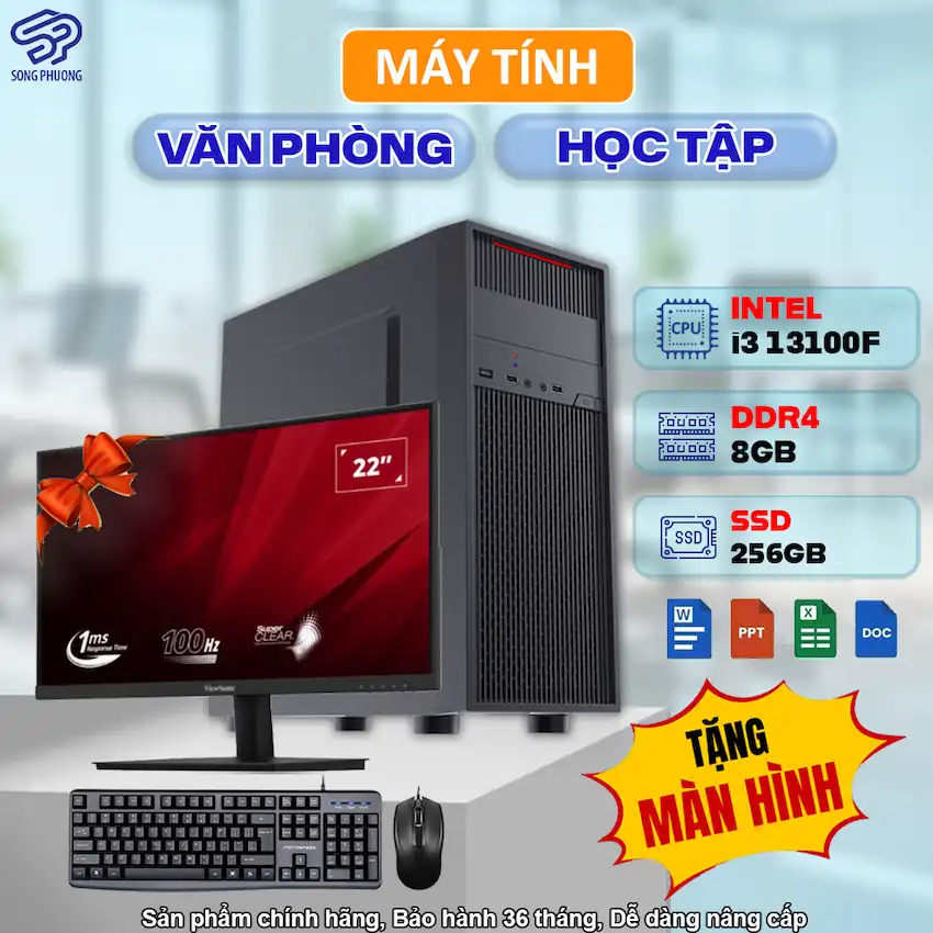 SP PC INTEL i3 13100F GT710 (i3 13100F/ H610/ Ram 8GB/ GT710 2G/ SSD 256GB/ 350W/ DOS/ LCD 22inch)