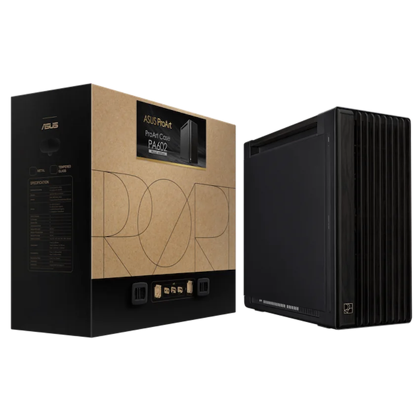 Case Asus ProArt PA602 Wood Metal Edition (Tấm Ốp Kim Loại, E-ATX/ATX, Mid Tower, 3 Fan, Đen)