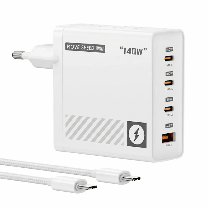 Củ sạc nhanh Movespeed G107 (140W, Super GaN, Trắng)