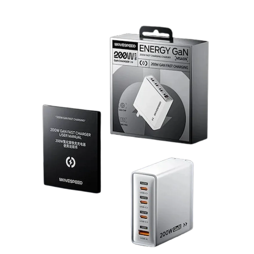 Củ sạc nhanh Movespeed MSA09 (200W, Super GaN, Trắng)