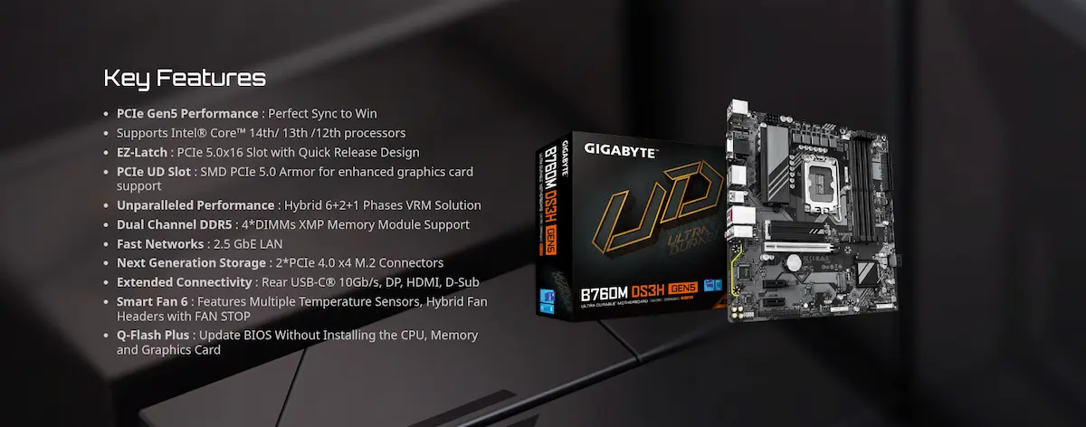 Mainboard GIGABYTE B760M DS3H GEN5 DDR5 Mainboard GIGABYTE B760M DS3H GEN5 DDR5