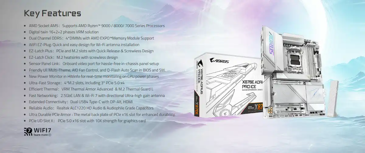 Mainboard Gigabyte X870E AORUS PRO X ICE DDR5 Mainboard Gigabyte X870E AORUS PRO X ICE DDR5