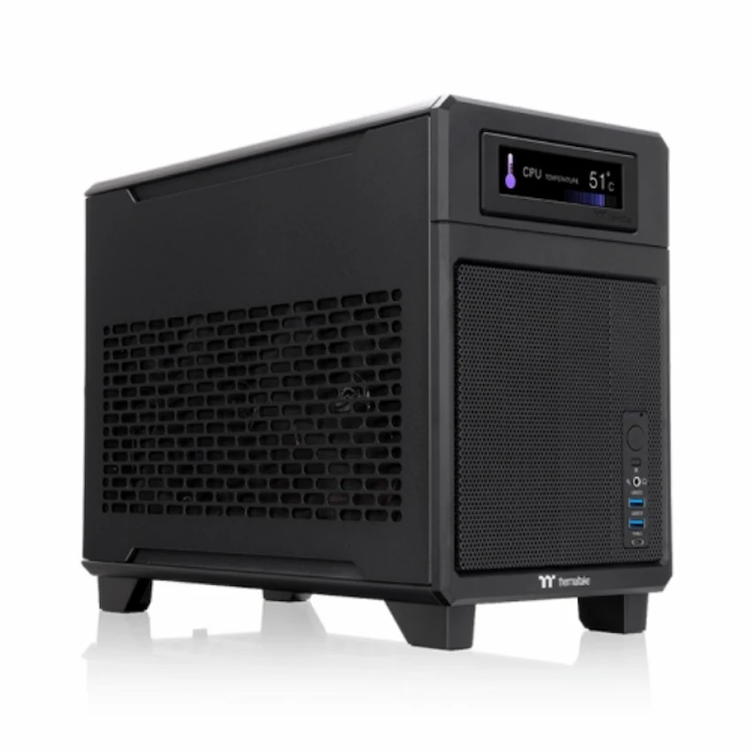 Case Thermaltake TR100 Black (Mini ITX, LCD 3.9 inch, Cáp riser PCIe 4.0, Type-C, CA-11A-00S1NN-00)