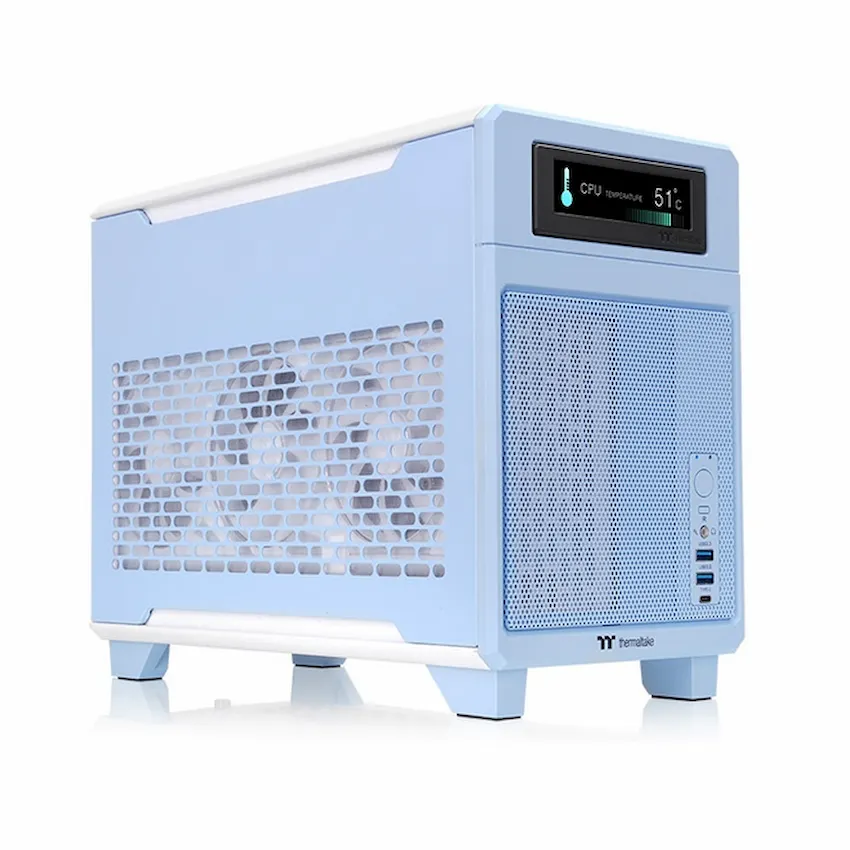 Case Thermaltake TR100 Colors (Mini ITX, LCD 3.9 inch, Cáp riser PCIe 4.0, Type-C, Blue/Green)