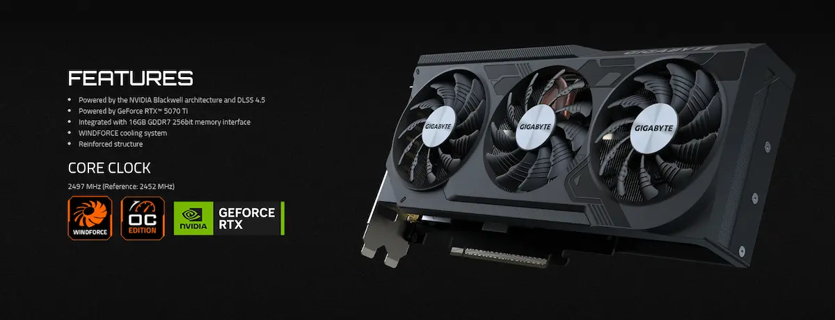 VGA Gigabyte RTX 5070 Ti WINDFORCE OC V2 16G VGA Gigabyte RTX 5070 Ti WINDFORCE OC V2 16G