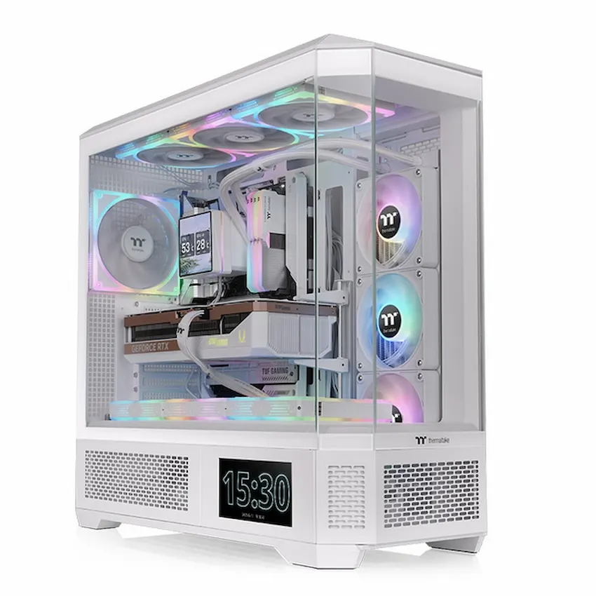 Case Thermaltake View 600 TG Snow (ATX/E-ATX, LCD 6 inch, Kính Cường Lực, Type C, CA-11H-00F6WN-00)