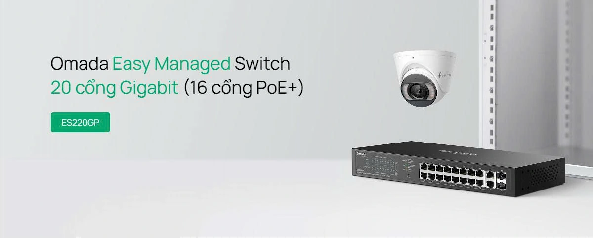 Switch TP-Link Omada ES220GP (20 cổng Gigabit - 16 cổng PoE+) Switch TP-Link Omada ES220GP