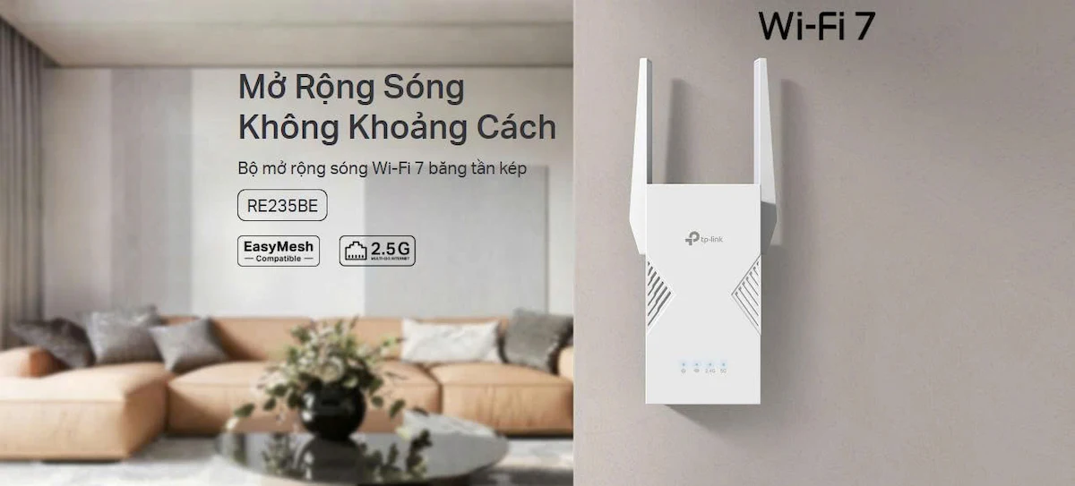 Bộ Mở Rộng Sóng WiFi 7 TP-Link RE235BE (WiFi 7 băng tần kép BE3600) Bộ Mở Rộng Sóng WiFi 7 TP-Link RE235BE