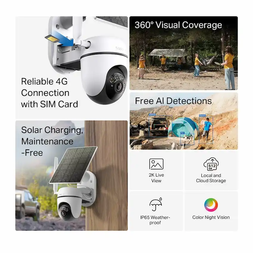 Camera 4G TP-Link Tapo C615G KIT (Ngoài Trời, 4G, Pin Năng lượng mặt trời, Pin 6700mAh, Color Night Vision)