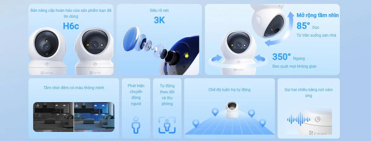 Camera Wifi EZVIZ H6C G1 3K 5MP (Loa, Mic, Đàm thoại 2 chiều, có màu ban đêm, gọi điện APP) Camera Wifi EZVIZ H6C G1 3K 5MP