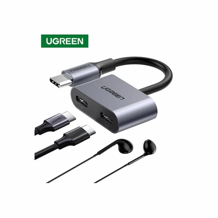Cáp chuyển USB C 1 to 2 cổng Ugreen 60165 (Audio+sạc PD 15W type C) Cao Cấp