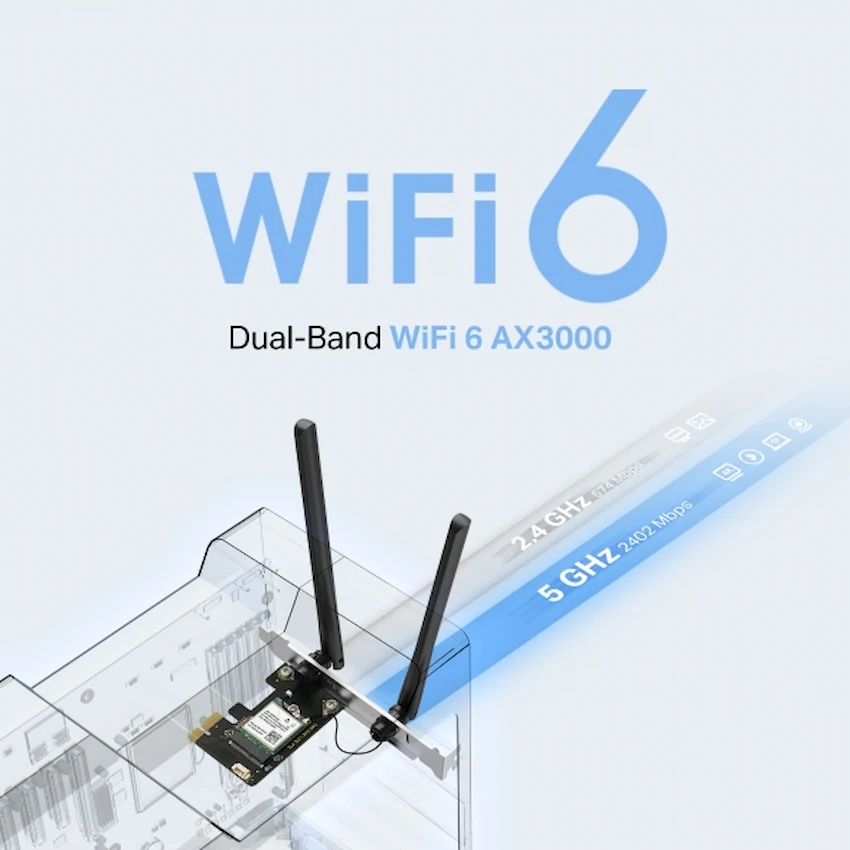 Card mạng wifi Mercusys MA80XE (PCIe, AX3000 WiFi 6, Bluetooth 5.3)