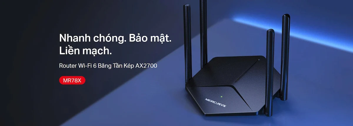 Router WiFi Mercusys MR78X (WiFi 6 Băng Tần Kép AX2700) Router WiFi Mercusys MR78X