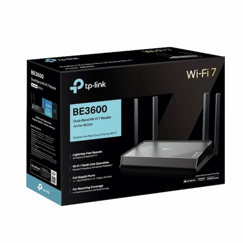 Router WiFi TP-Link Archer BE220 (WiFi 7 Băng Tần Kép BE3600)