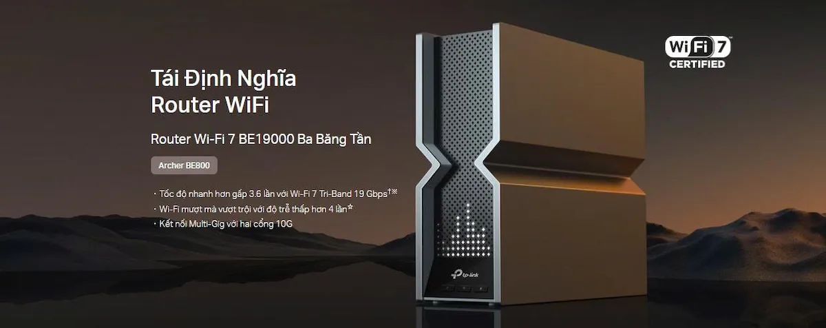 Router WiFi TP-Link Archer BE800 (WiFi 7 BE19000 Ba Băng Tần) Router WiFi TP-Link Archer BE800